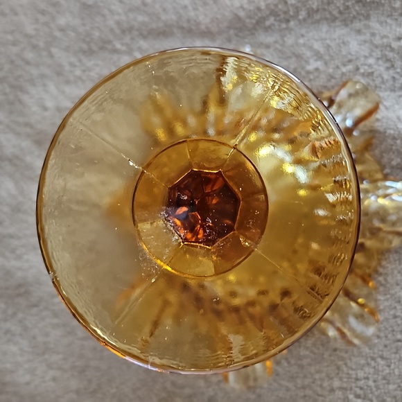 Fenton Vtg Amber Glass Pedestal Compote Dish Hobnail Pattern Ruffled Edge T11 - Picture 6 of 6